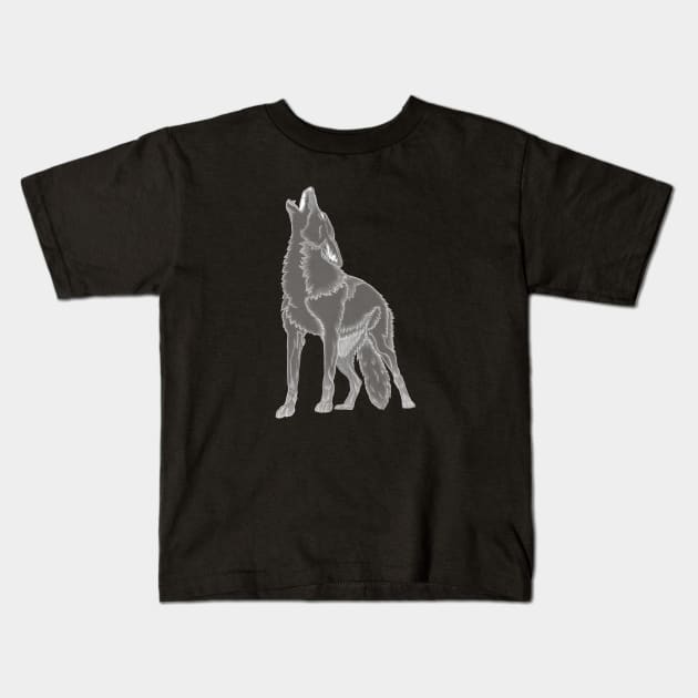 White Howling Wolf Kids T-Shirt by Earthy Fauna & Flora